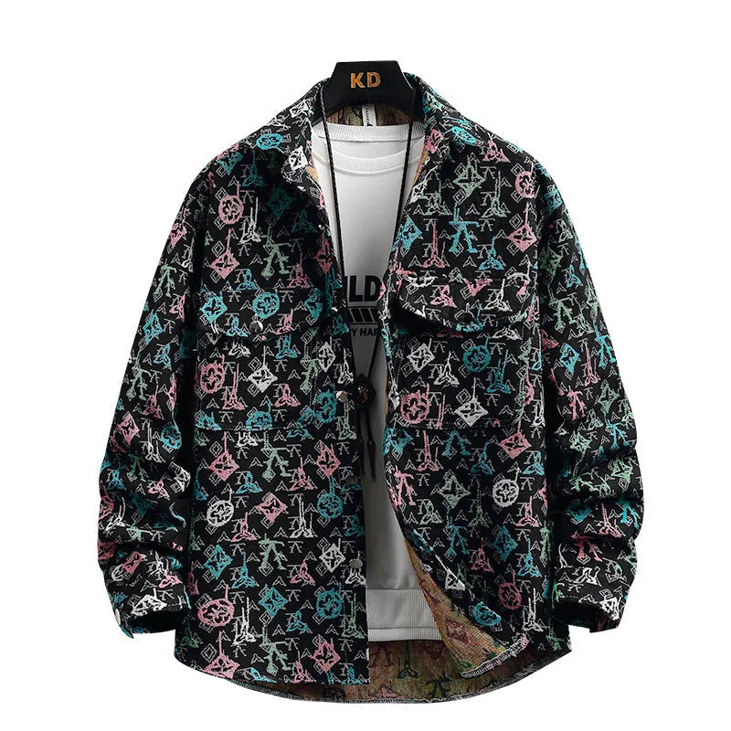 Casual long sleeve lapel shirt coat in a straight hem design, shown in one of its available colours.