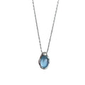 Navy blue water drop necklace with geometric pendant on cross chain, adjustable 41-50cm length