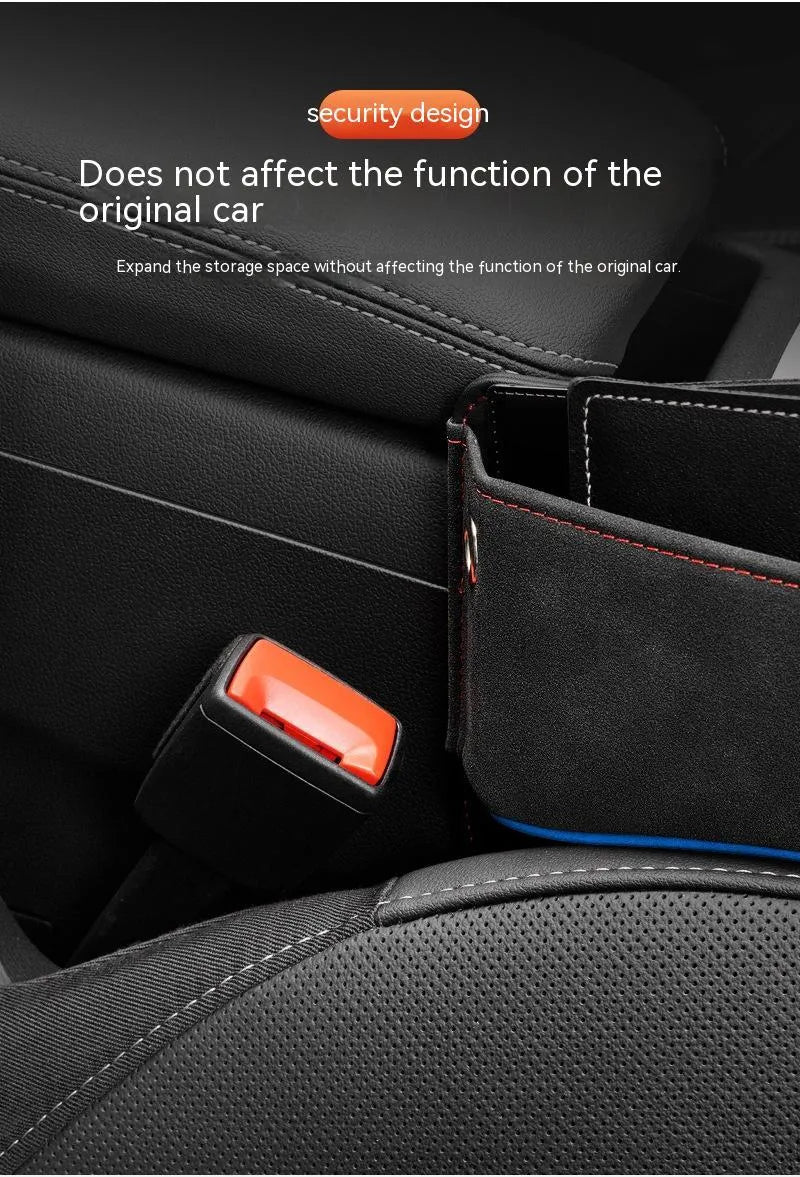 Leather car seat storage organiser box in a choice of five suede colours.