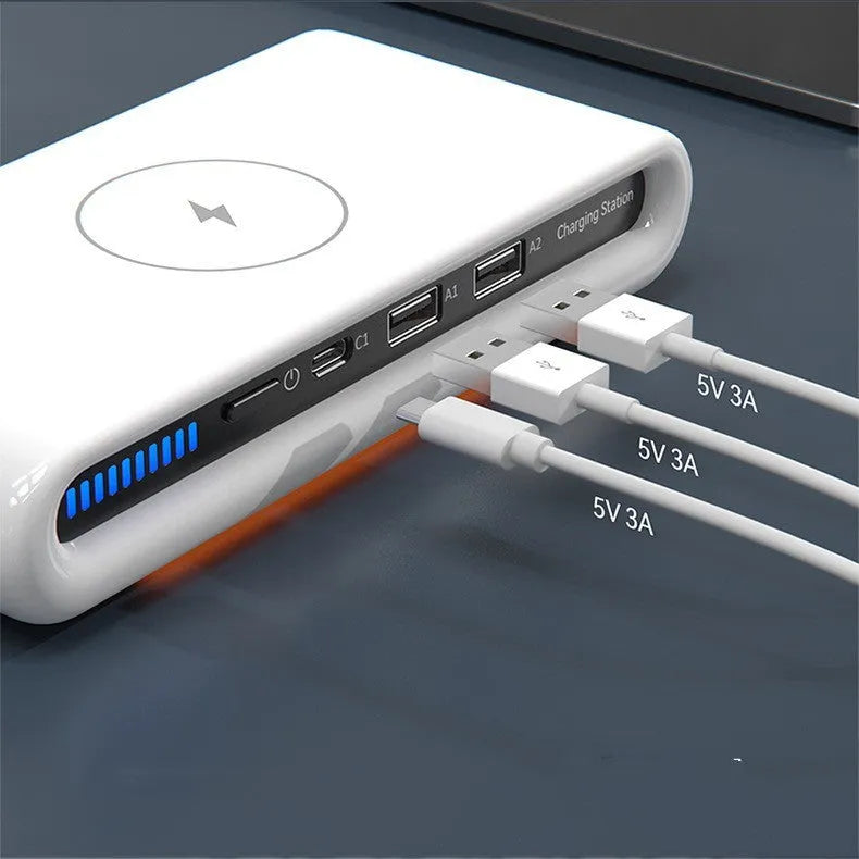 Desktop wireless charger 15W with 8 colour atmosphere lamp in white, LED indicator, measuring 175x83x32 mm