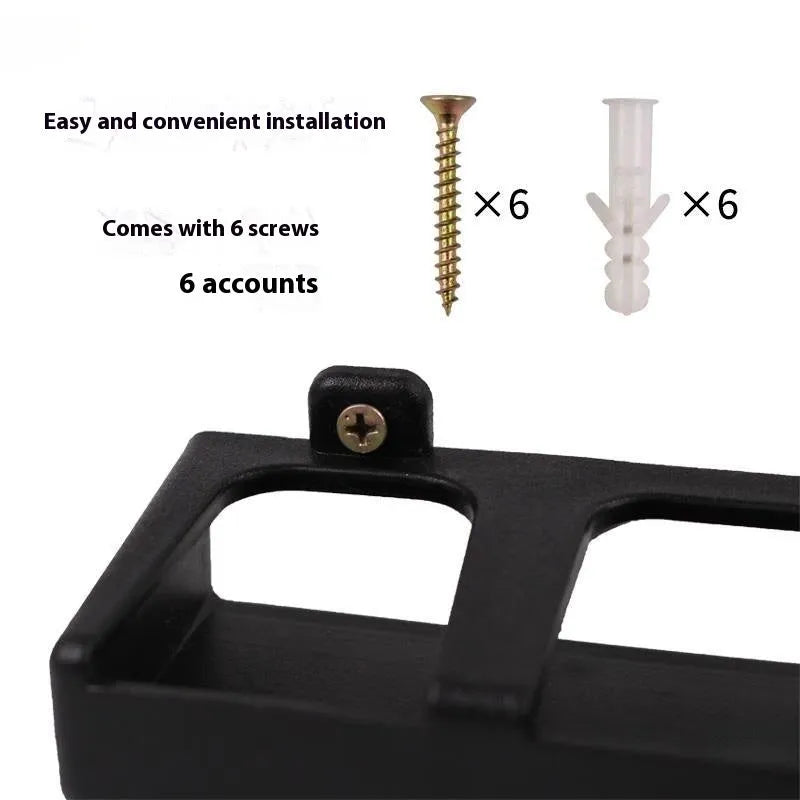 Black ABS plastic wall-mounted fishing rod holder for upright or horizontal storage.