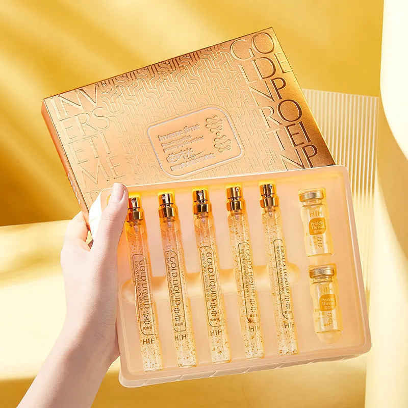 Gold Protein Peptide Kit facial essence set with 15ml vials and gold thread carving liquid