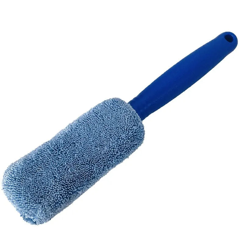 Microfiber long handle car wash tire brush in blue and gray, 29x5x4.5cm for wheel hub cleaning