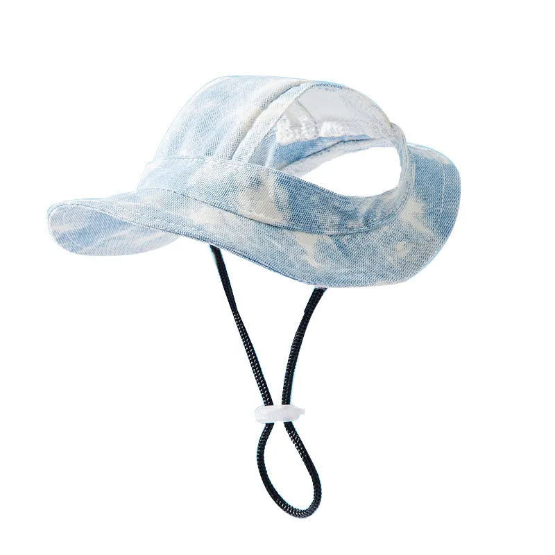 Tie-dye pet hat with ear holes and adjustable chin strap for small dogs, orange colour