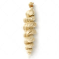 Golden synthetic hair weft wig in three lengths: 18in, 20in, and 22in