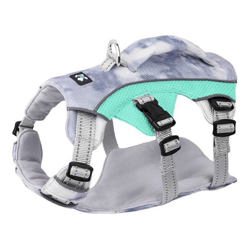 Light blue reflective dog chest strap for cooling vest attachment