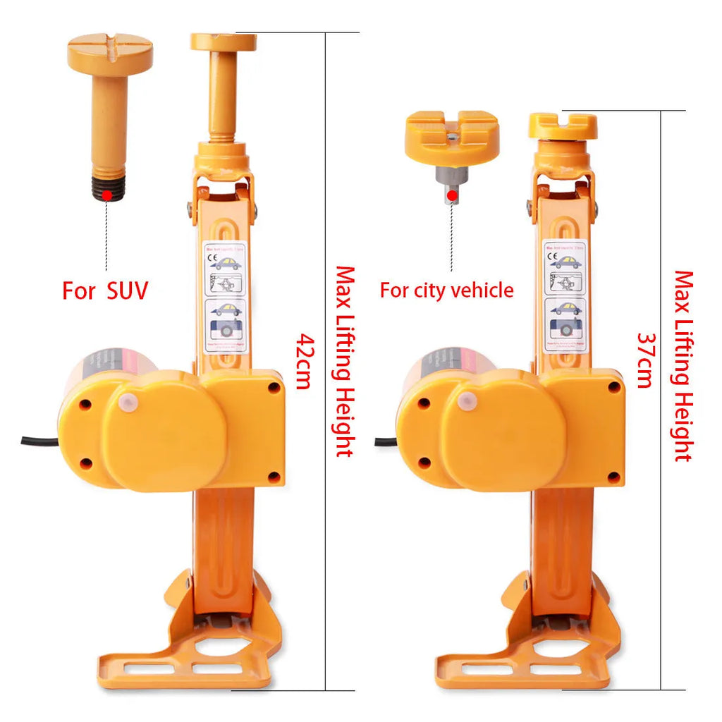 Yellow steel electric car jack set with wrench for roadside tyre changes
