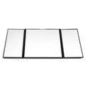 Silver car visor folding makeup mirror showing opened and closed positions
