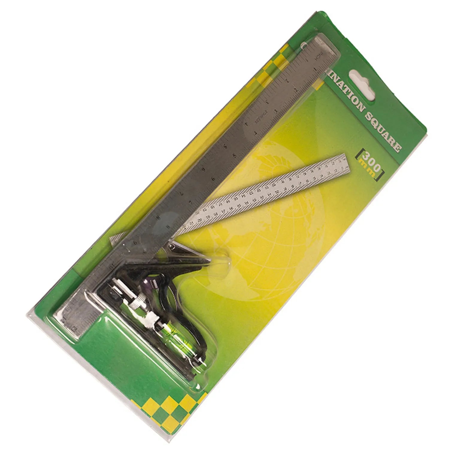 Two red metal combination angle rulers with metric scales, shown with a transparent storage bag.