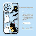 Drop-resistant silicone cat phone case with UV printed cartoon design for Apple iPhone transparent back
