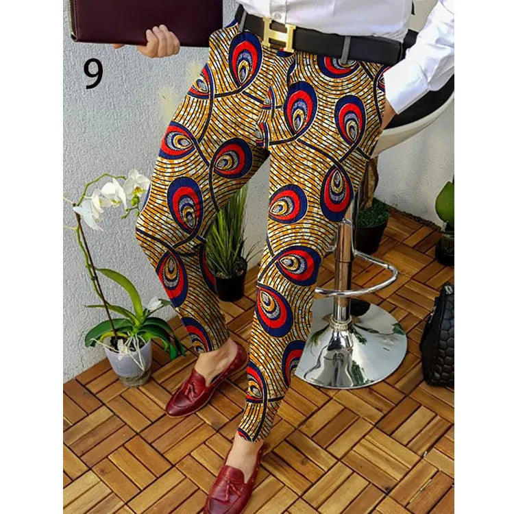 Men's 3D printed plaid casual trousers with elastic fabric for autumn and winter wear