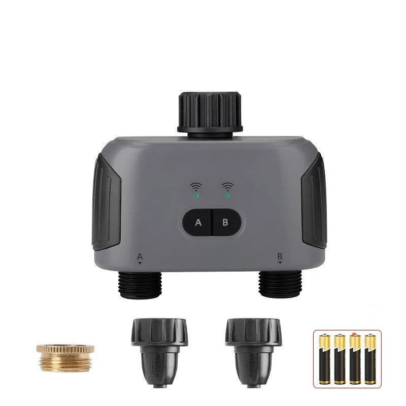 Bluetooth dual watering controller with timer and WiFi gateway for garden irrigation, compact weatherproof design