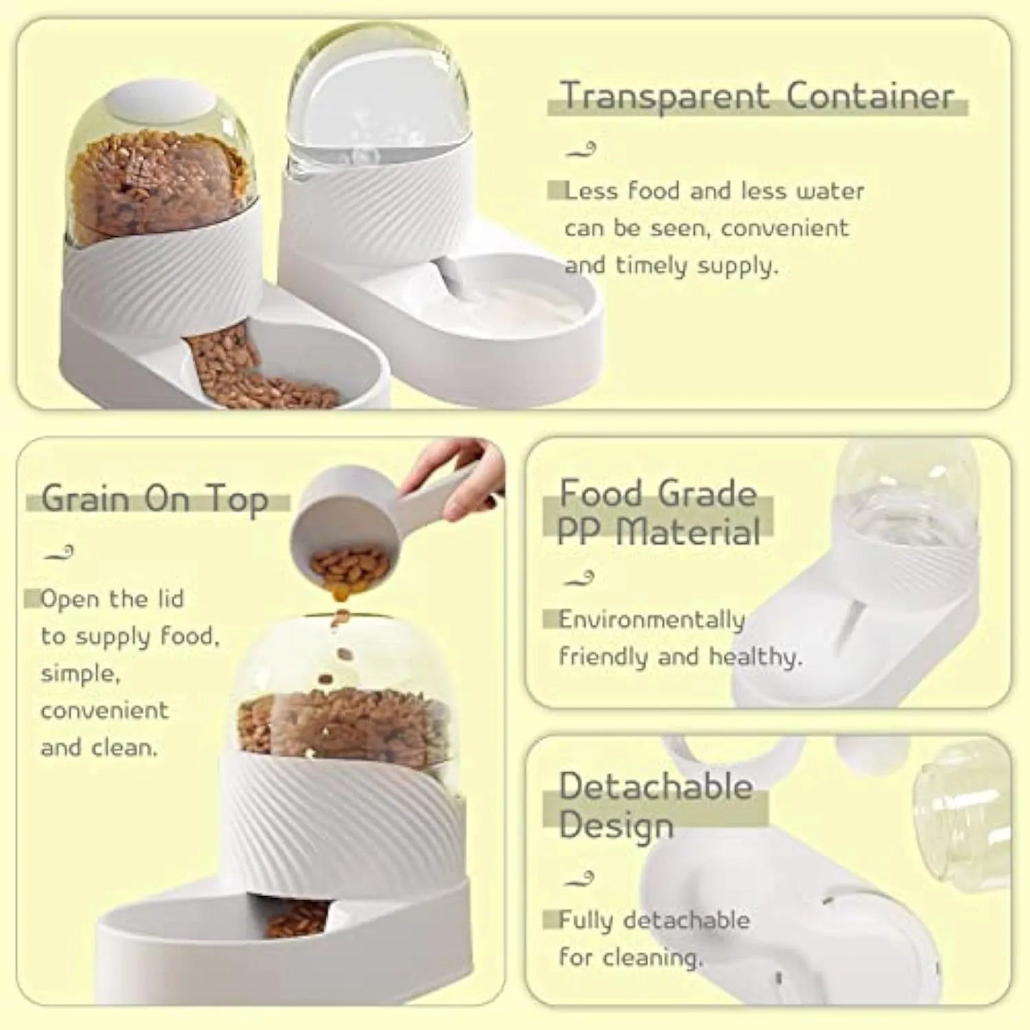 White automatic cat feeder and water dispenser set with wave-patterned shell.