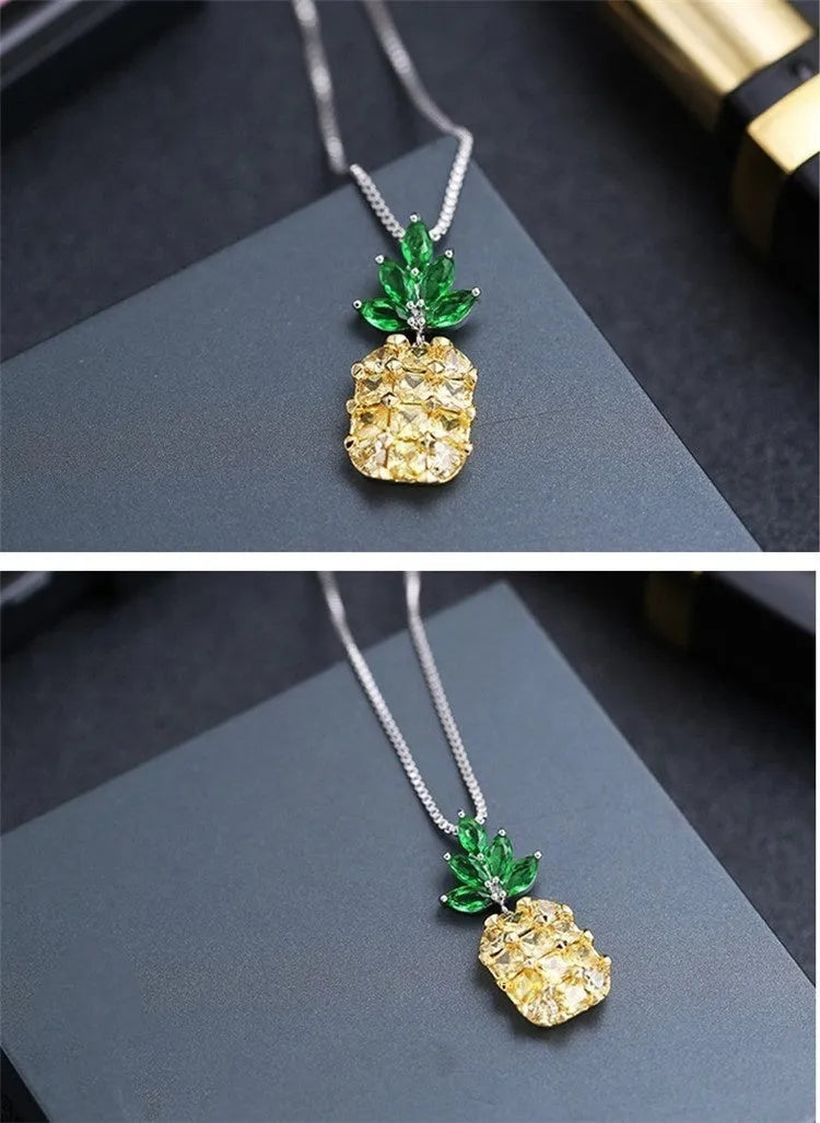 Korean fashion women's necklace with geometric pineapple diamond pendant in silver and copper white gold plating