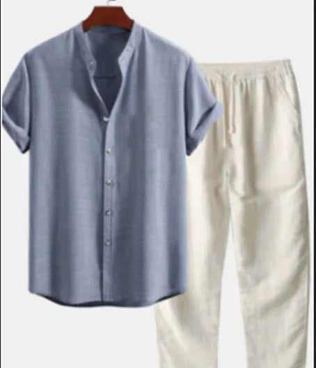 Men's slim fit floral print casual shirt in green, part of a coordinated set with trousers.
