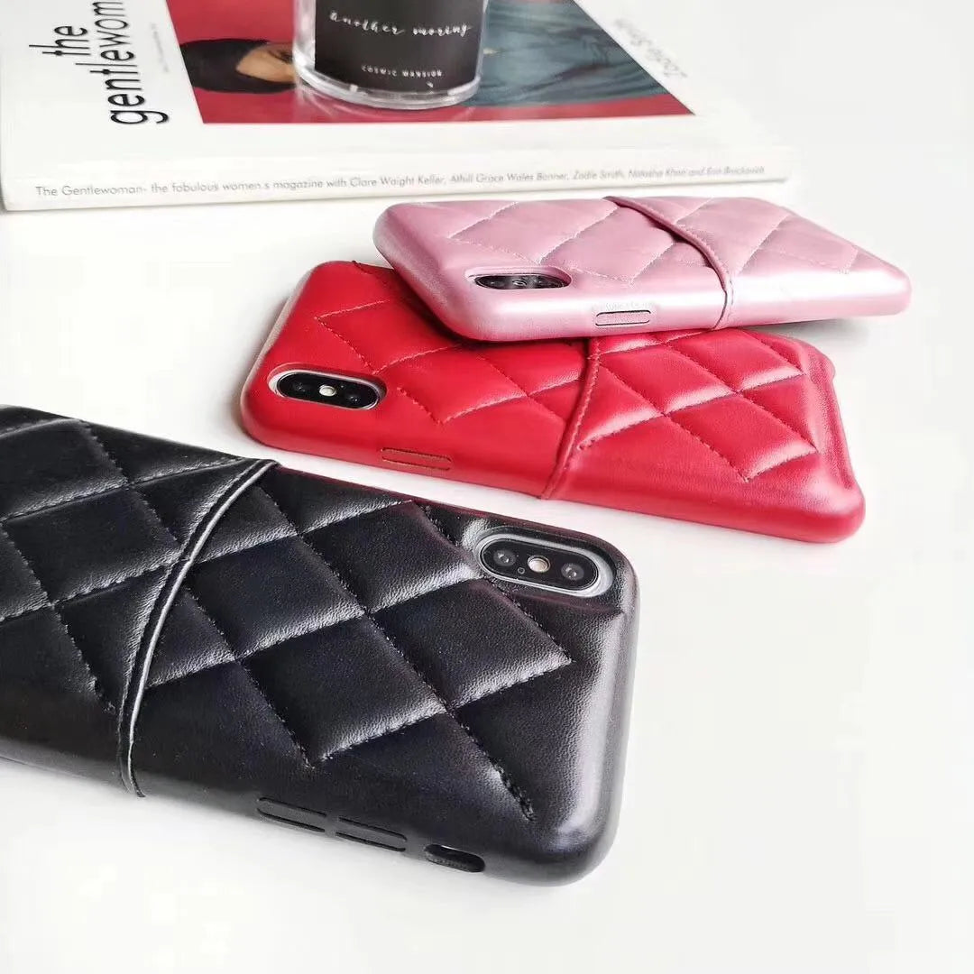 Leather phone case for iPhone XS Max, XR, 6, 7, 8 Plus in black pink red