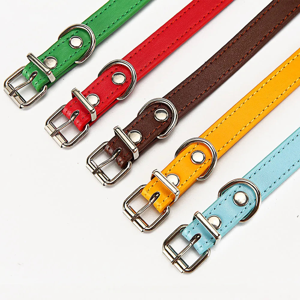 PU leather dog collar with metal buckle in coffee colour on white background