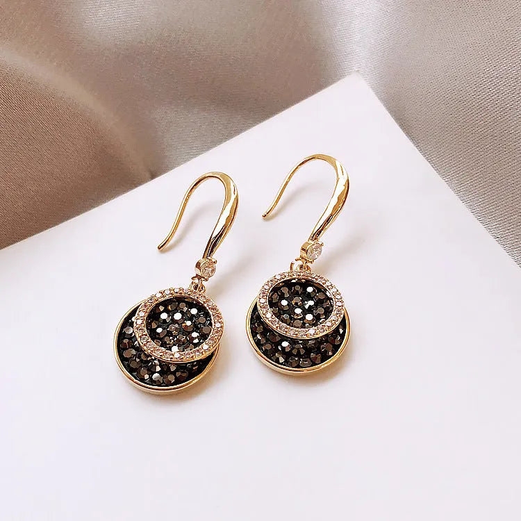 Black geometric retro Hong Kong style alloy earrings with 3.6cm length