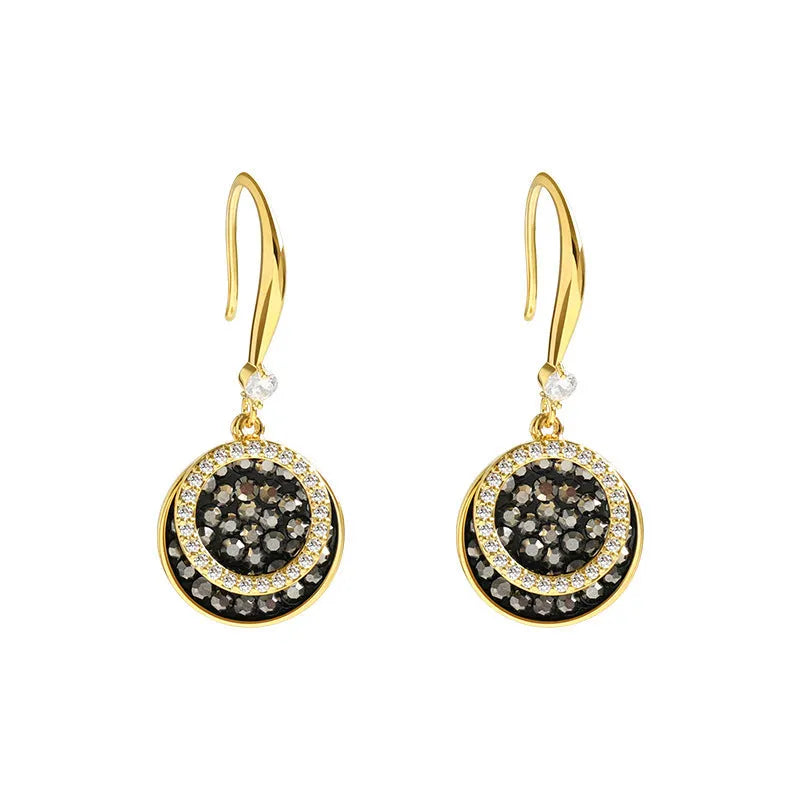 Black geometric retro Hong Kong style alloy earrings with 3.6cm length