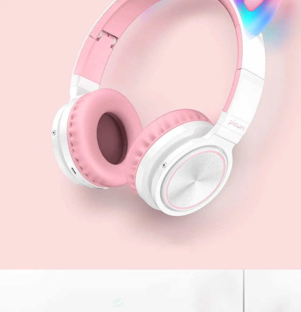 Pink white Luminous Bluetooth wireless gaming headset with microphone and 40mm speakers