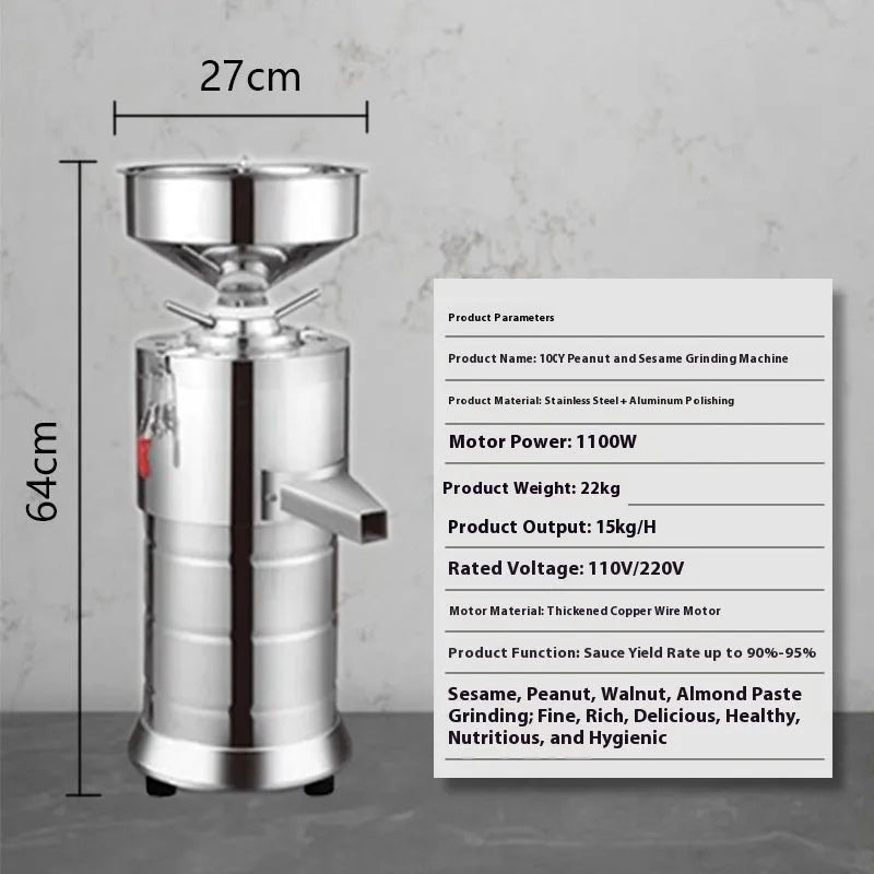 Electric sesame paste machine stainless steel aluminium polishing 33x30x63cm 100mm grinding wheel