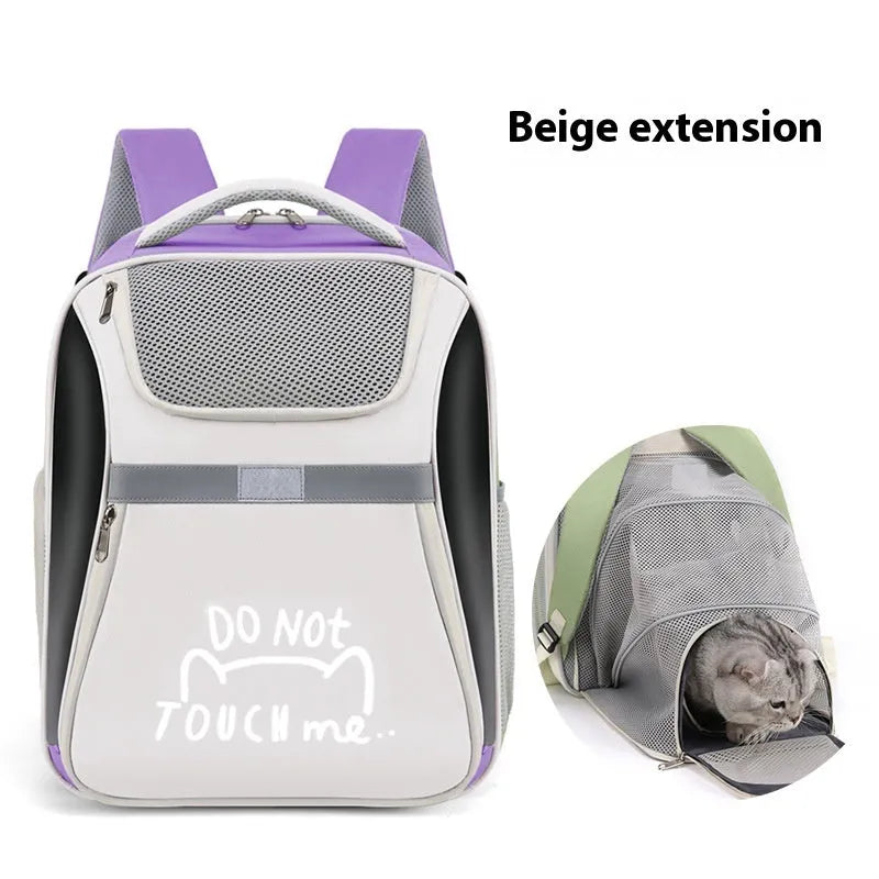 Outdoor pet bag expandable cat backpack PVC Oxford medium capacity contrast colour Beige