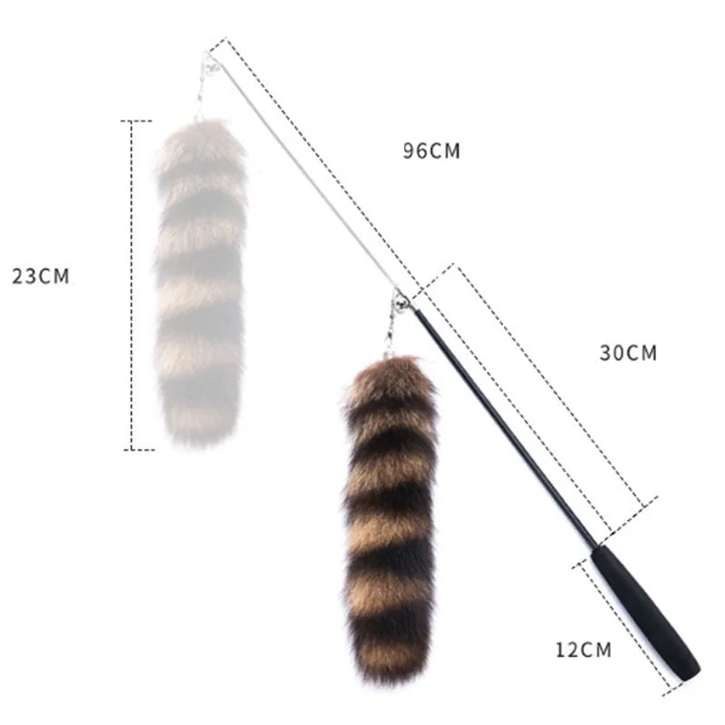 Black cat toy wand with long elastic string, length 42cm.