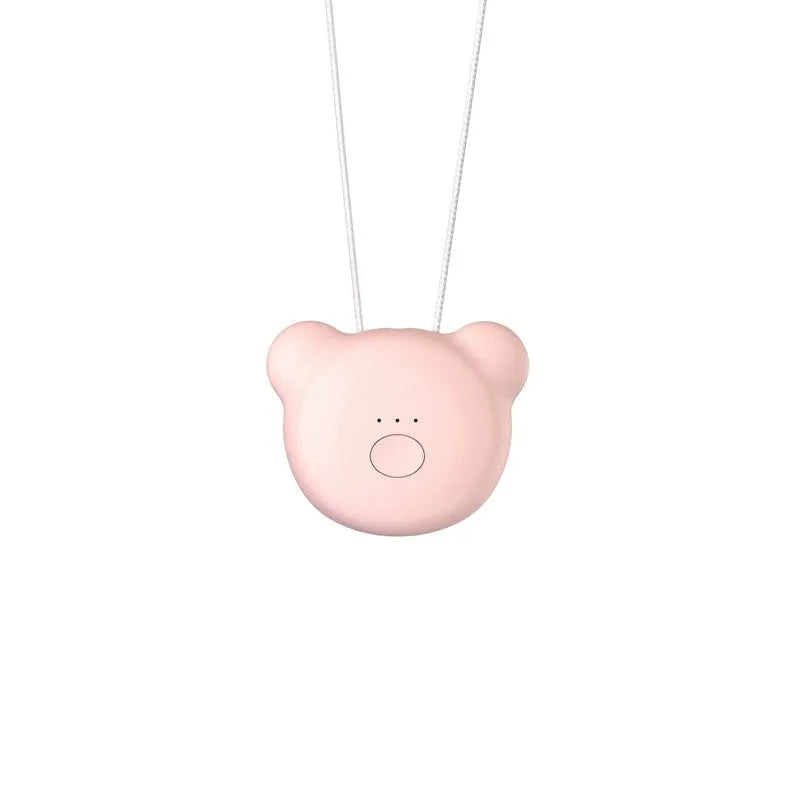 Compact pink USB air purifier necklace with negative ion technology and USB charging port