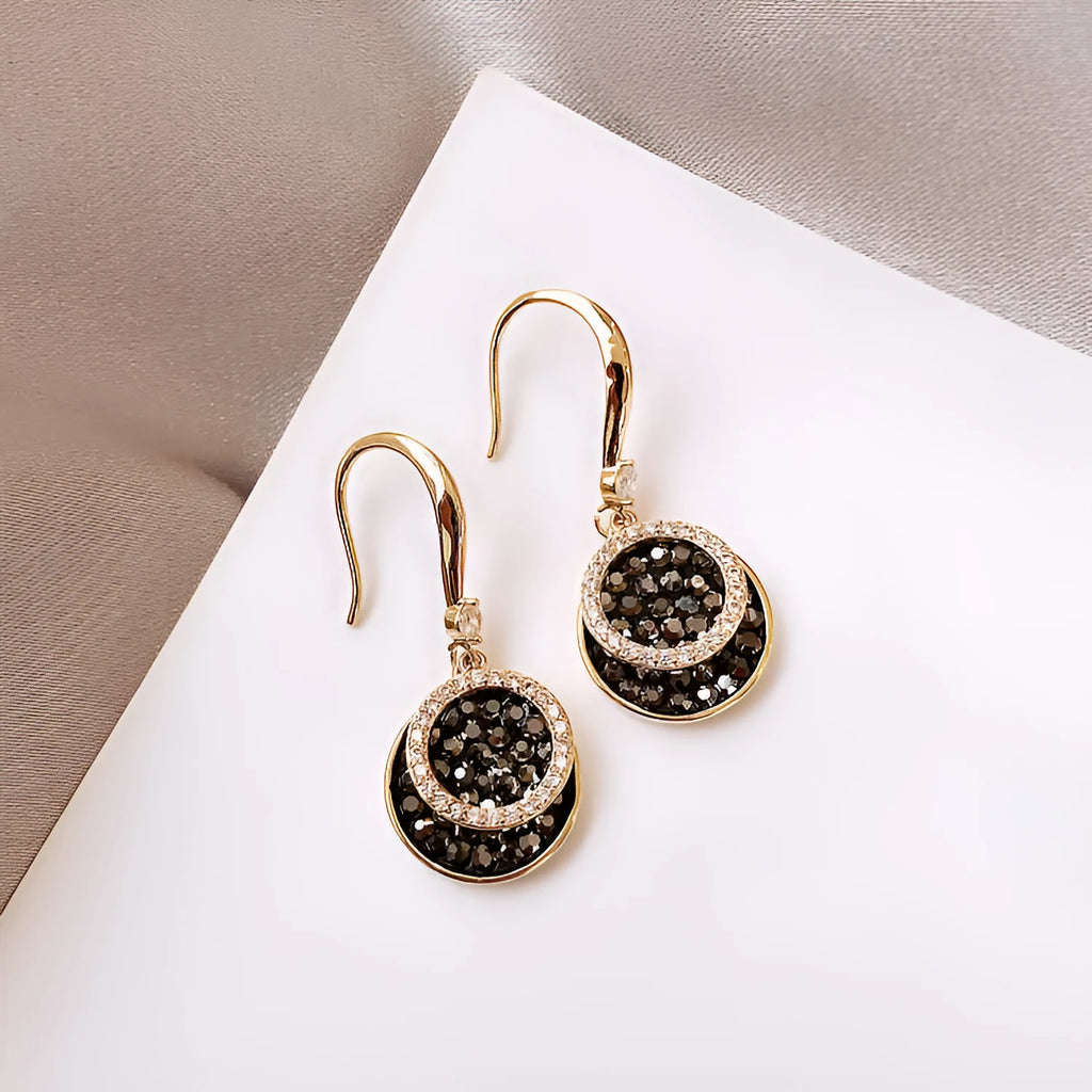 Black geometric retro Hong Kong style alloy earrings with 3.6cm length