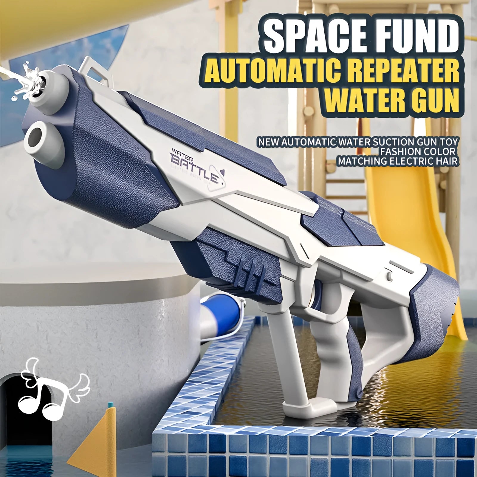 Blue electric water gun toy with USB charging cable and 358ml water capacity for outdoor play
