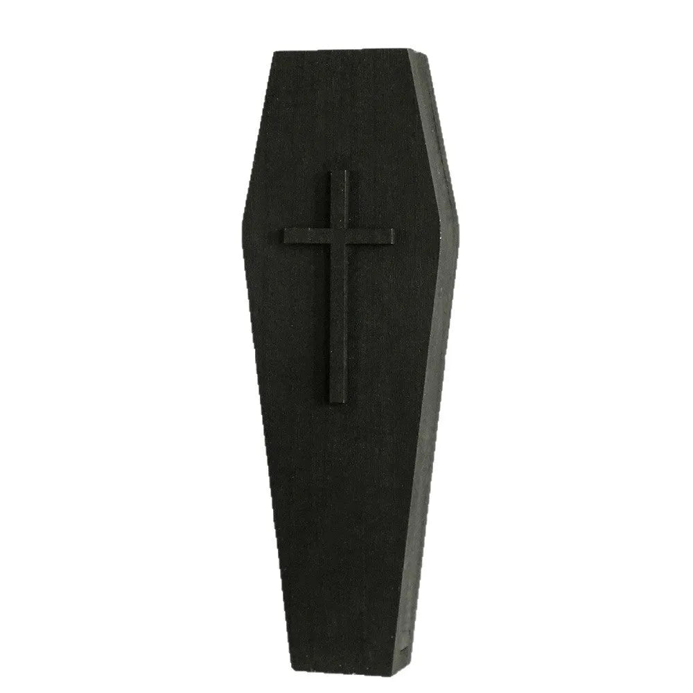 Black cross-shaped wooden wall vase shelf with a compact 27 cm ledge for holding a small vase or ornament
