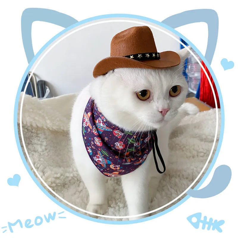 British cowboy hat for cats and small dogs in non woven fabric with velvet belt trim
