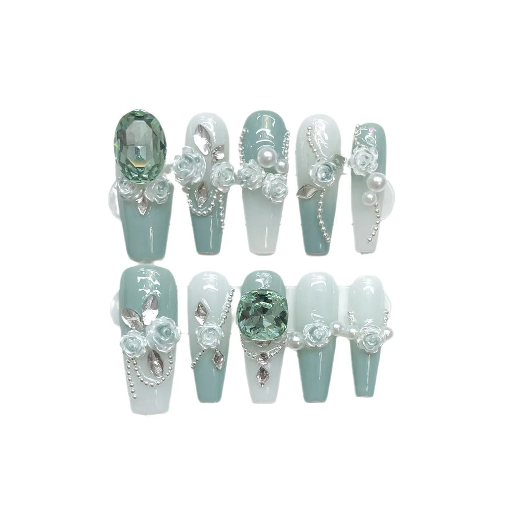 Plastic nail art armour suit with diamond camellia gradient chain and bow butterfly patterns in sizes XS S M L
