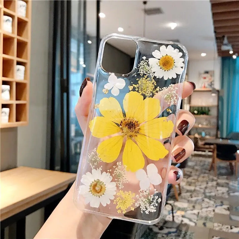 Floral print TPU phone case for iPhone showing pink flower design on back cover