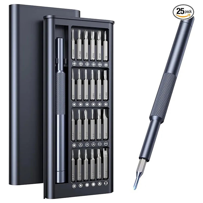 25-in-one magnetic screwdriver set with chrome vanadium steel bits and knurled ABS handle