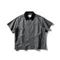 Men's khaki cotton short-sleeve overalls shirt with cardigan front and loose fit
