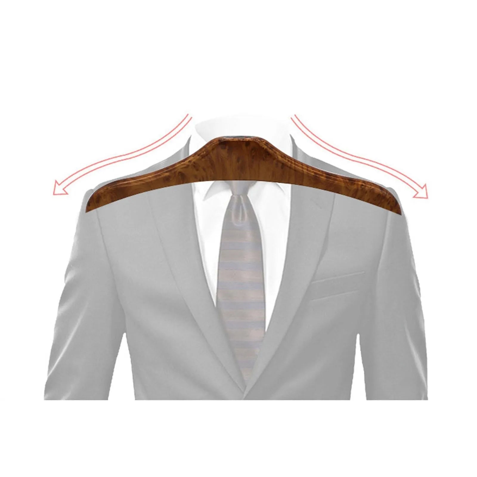Wood yellow stainless steel car mounted clothes hanger for suits and coats on a chair back.