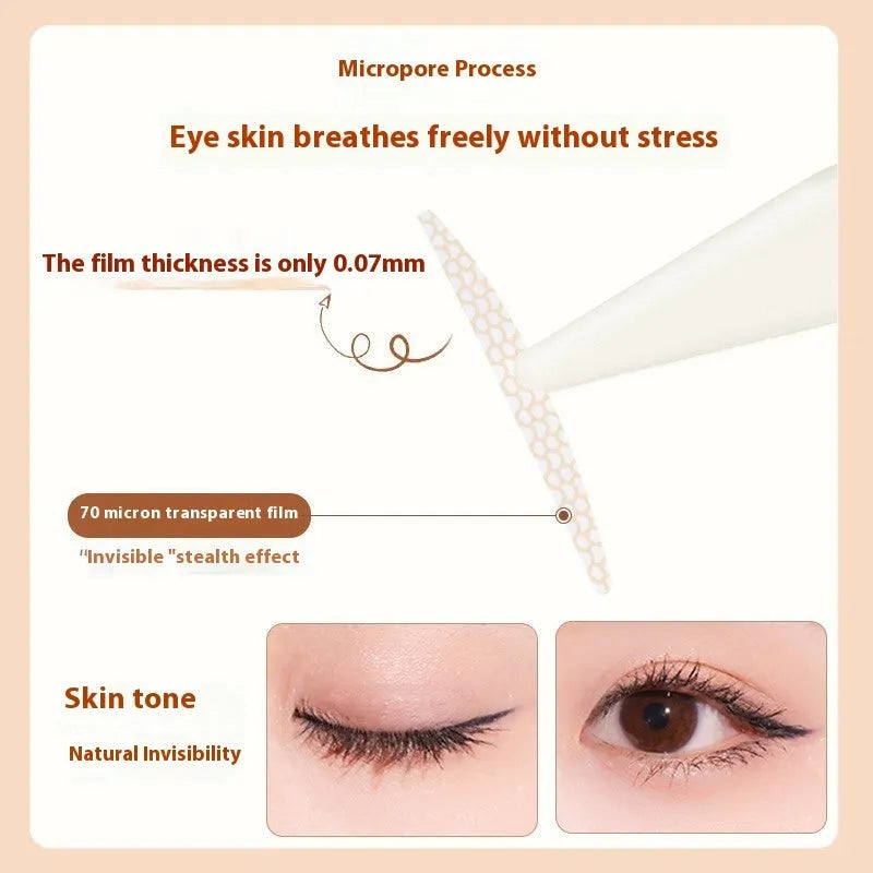 Roll of double eyelid stickers showing invisible lace design for natural eyelid definition