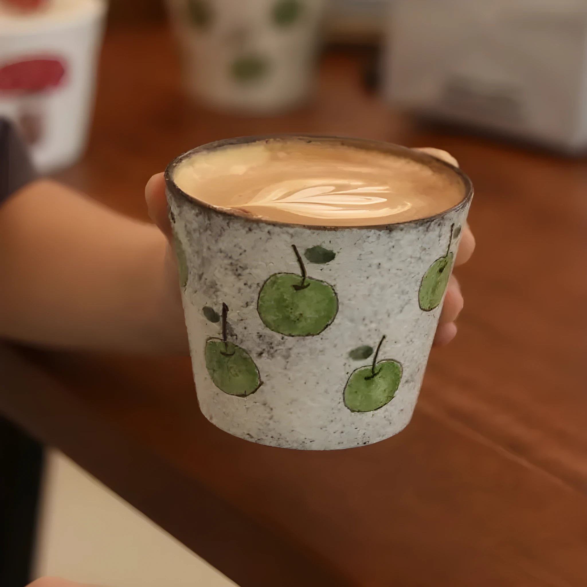 Handmade purple clay green pig ceramic tea cup with coaster set, 280ml capacity, fresh style
