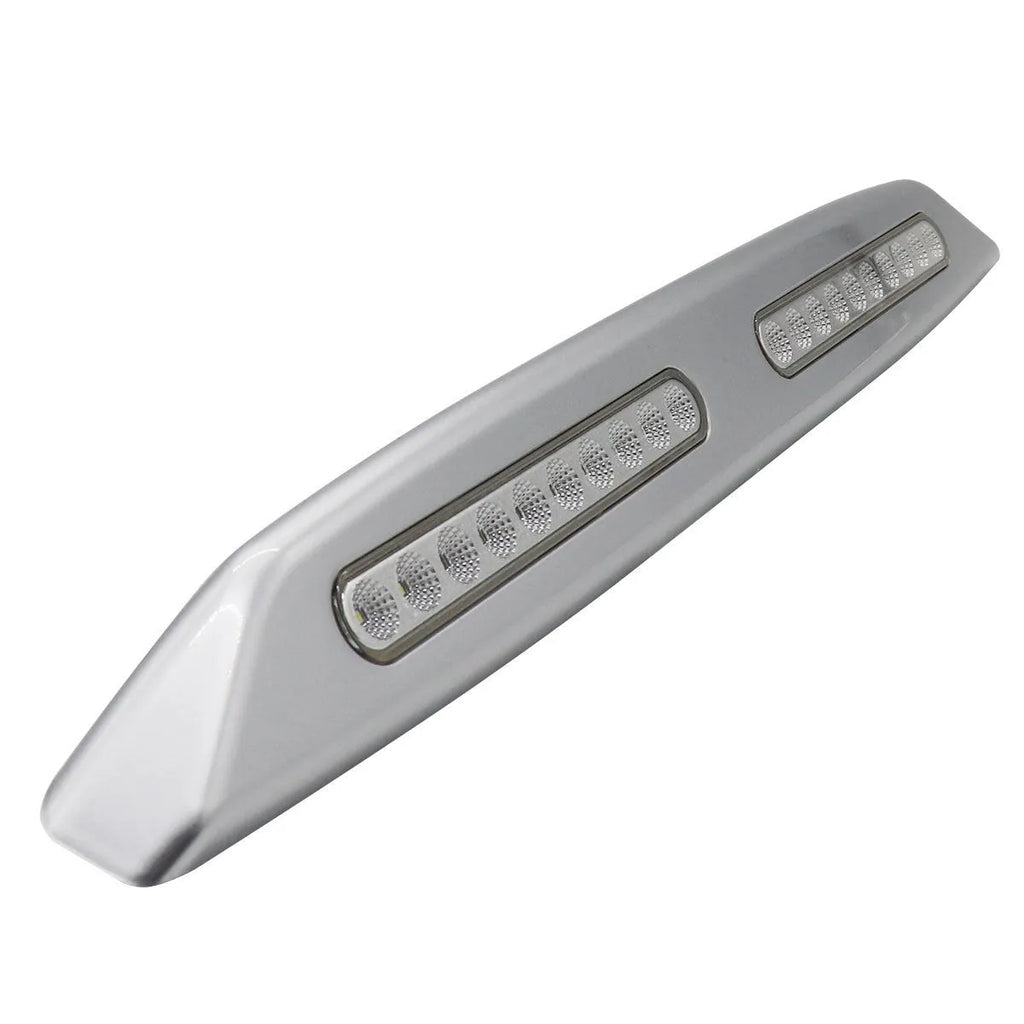 Silver aluminium caravan porch light with white LED mounted on exterior wall