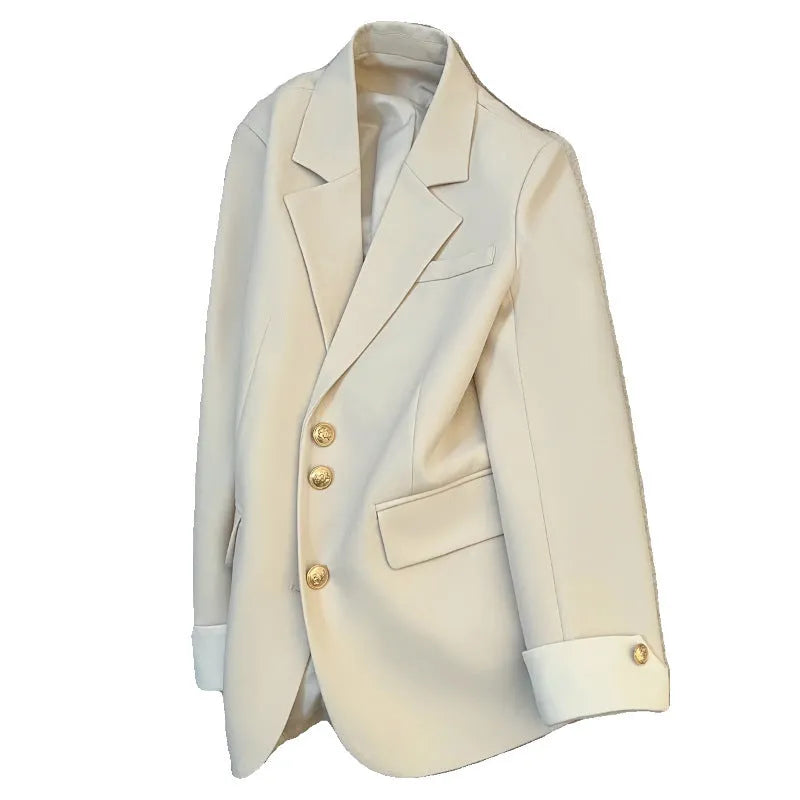 Korean style women's coat in milky white colour with loose fit and pockets