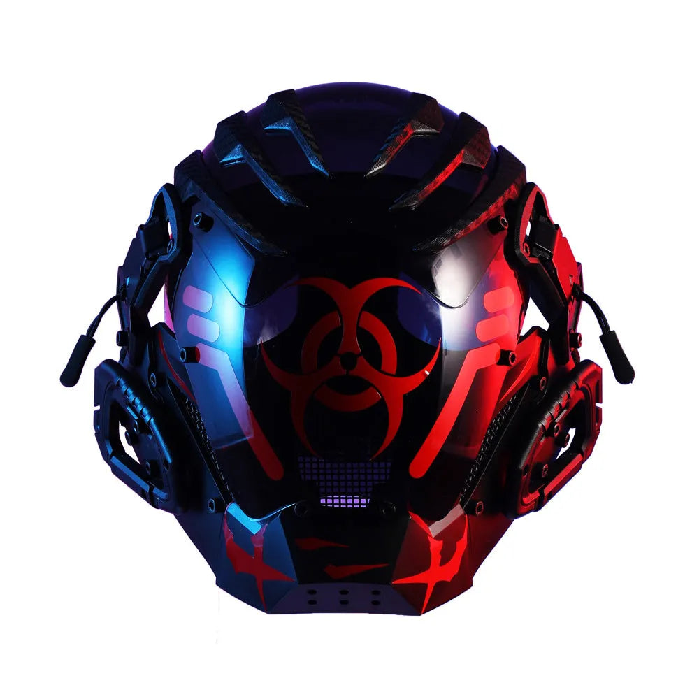 Black full face prop helmet with Bioweapon tech style for cosplay costumes