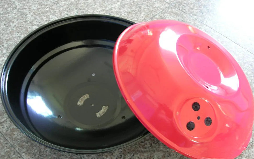 Spherical BBQ stove in black red with two baking nets and damper, expanded size 35.5x37cm