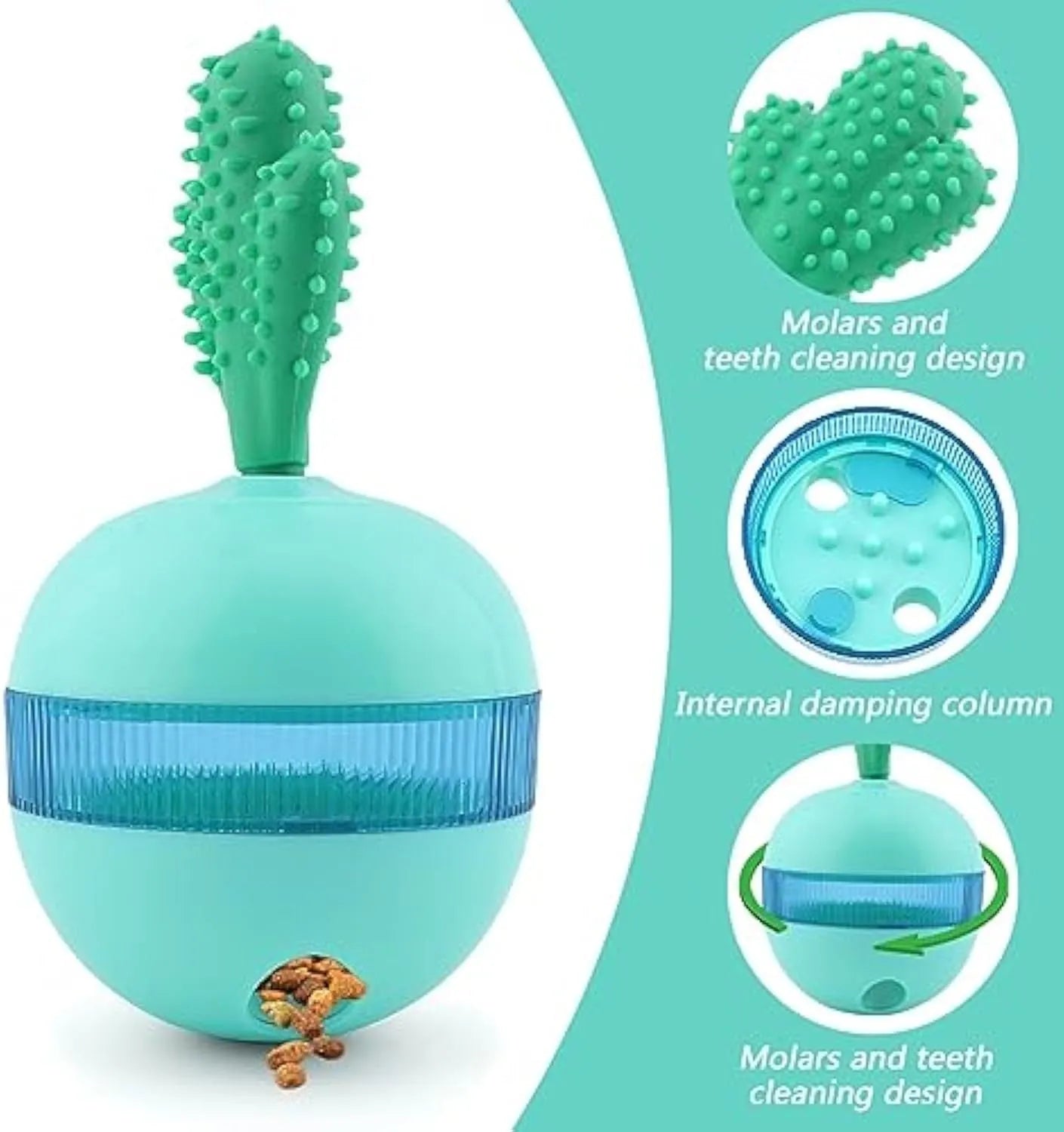 Blue rubber dog toy ball with treat-dispensing holes for medium to large breeds