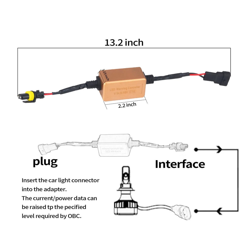 Black alloy Canbus decoder for H4 H7 H11 LED car headlights to fix flicker and error codes.