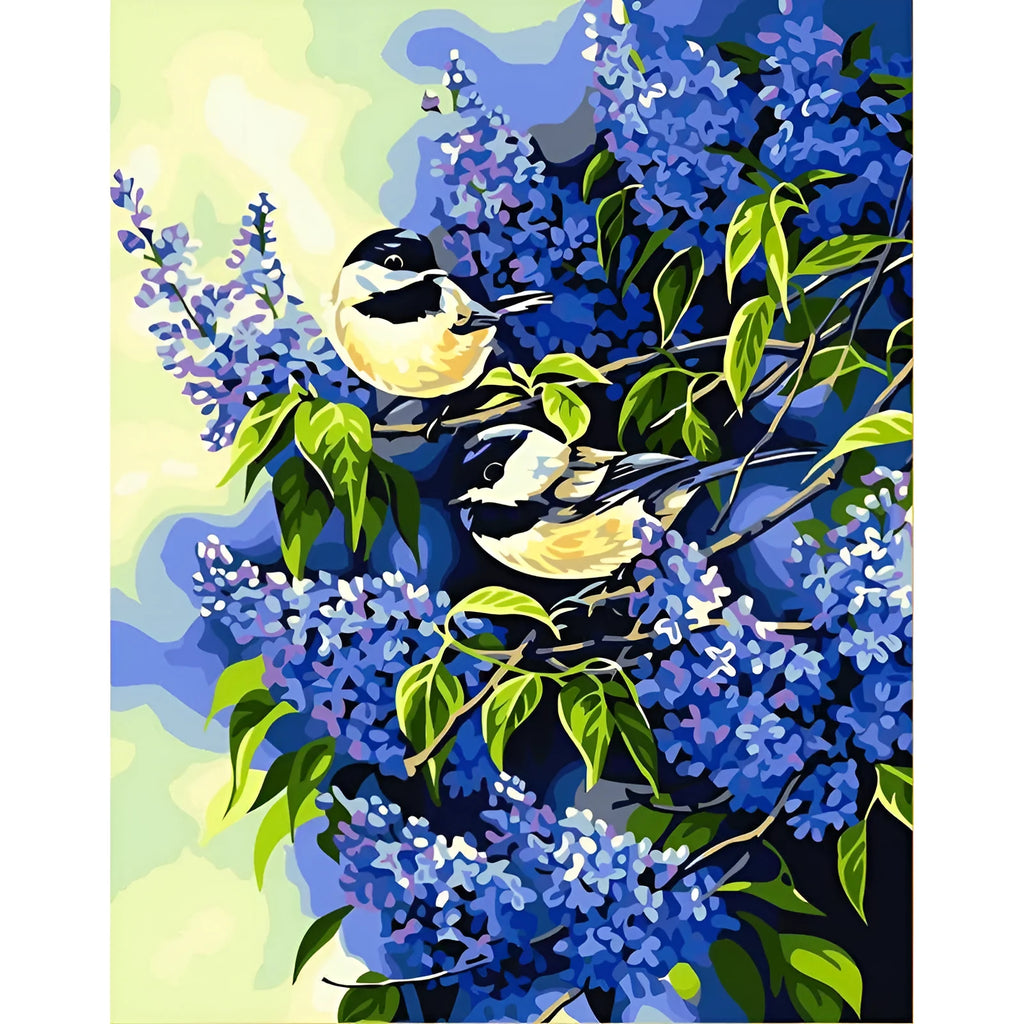 DIY digital oil painting kit with sunflower landscape design, solid wood frame, 40x50cm canvas, Branch Bird colour