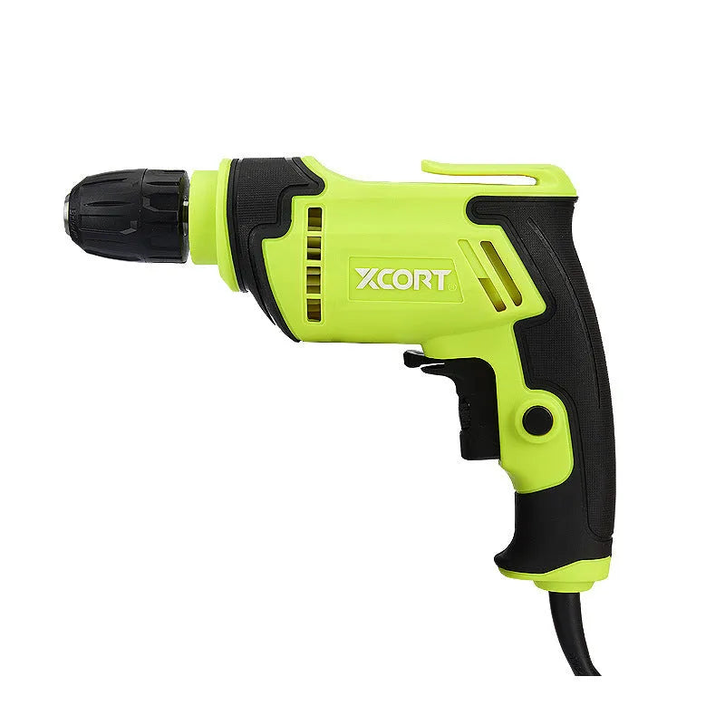 450W pistol grip electric hand drill with a black and grey casing and a 10mm chuck.