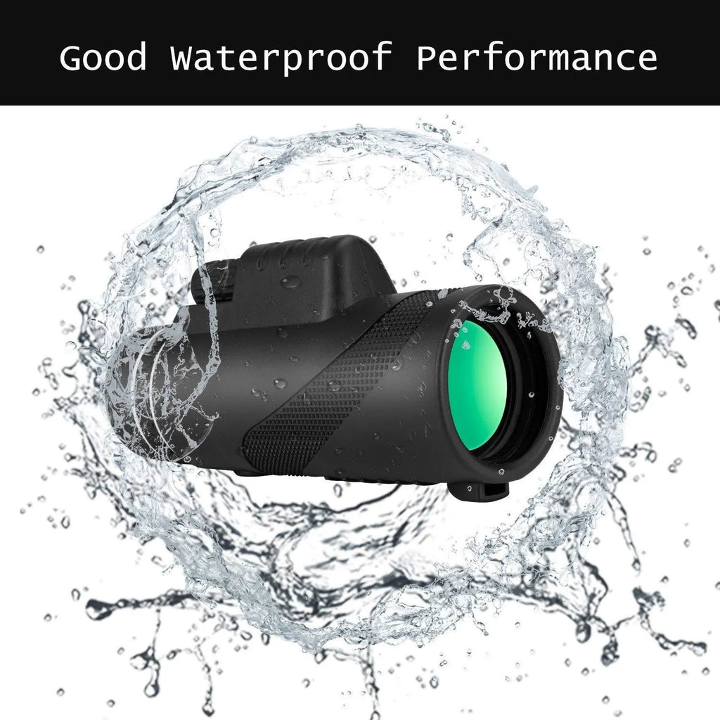 Black 40x60 monocular telescope with waterproof nitrogen construction and FMC coated lenses