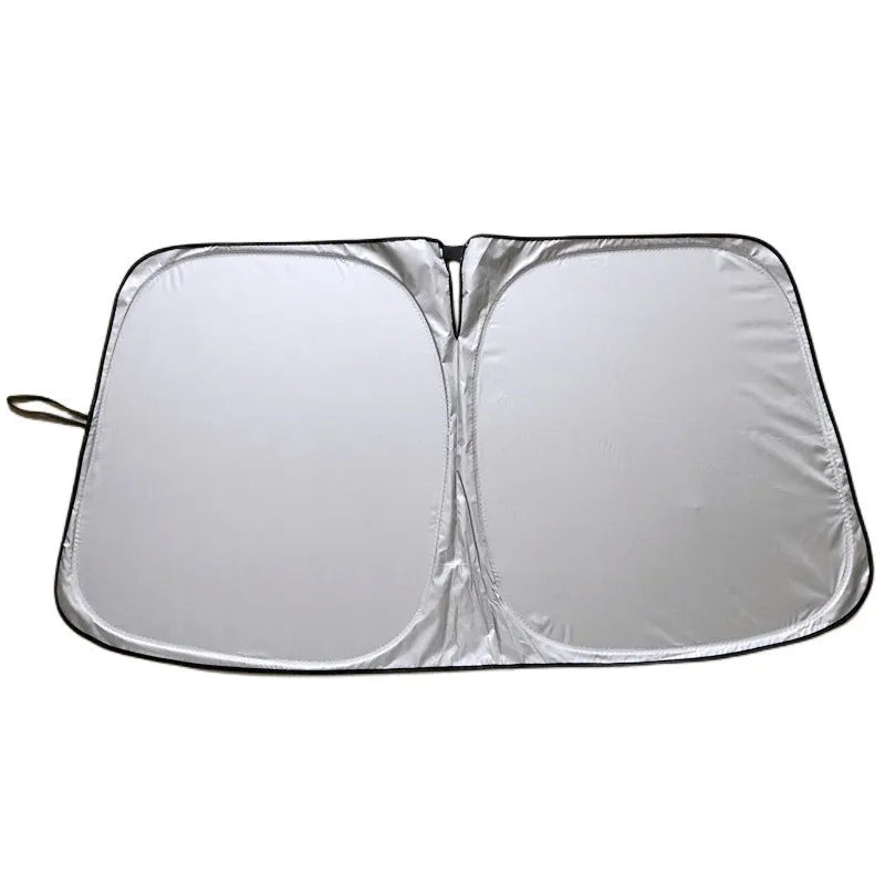 Titanium silver aluminium foil car sunshade showing reflective surface and rectangular shape