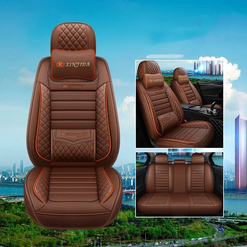 Universal leather car seat cushion with high elastic sponge filler, shown in a red colour.